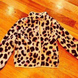 Childrens Place Girls Pink Leopard Print Fleece Zip Jacket